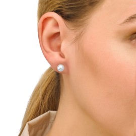 Majorica Lyra | Sterling Silver Real Pearl Earrings for Women from the Eternal Jewellery Collection | Small Stud Earrings with Round White Pearls of 7 mm, One size, Non-Precious Metal, No Gemstone