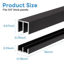 Heneymo 2 Sets Metal Sliding Door Track Set for 1/4" Thick Panels Glass Cabinet Door Window Sliding Track, Size 36 x 0.79 inches (Black)