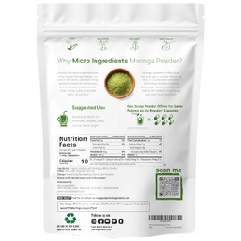 Micro Ingredients Organic Moringa Oleifera Leaf Powder, 2 Pounds, Rich in Antioxidants and Immune Vitamin, Great Superfoods for Moringa Tea, Moringa Drink, India Grown, Vegan