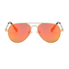 QVKUUT Polarised Sunglasses for Men and Women, Metal Frame Sunglasses, Classic Black Sunglasses, UV400 Protection, Gold/Red Reflective