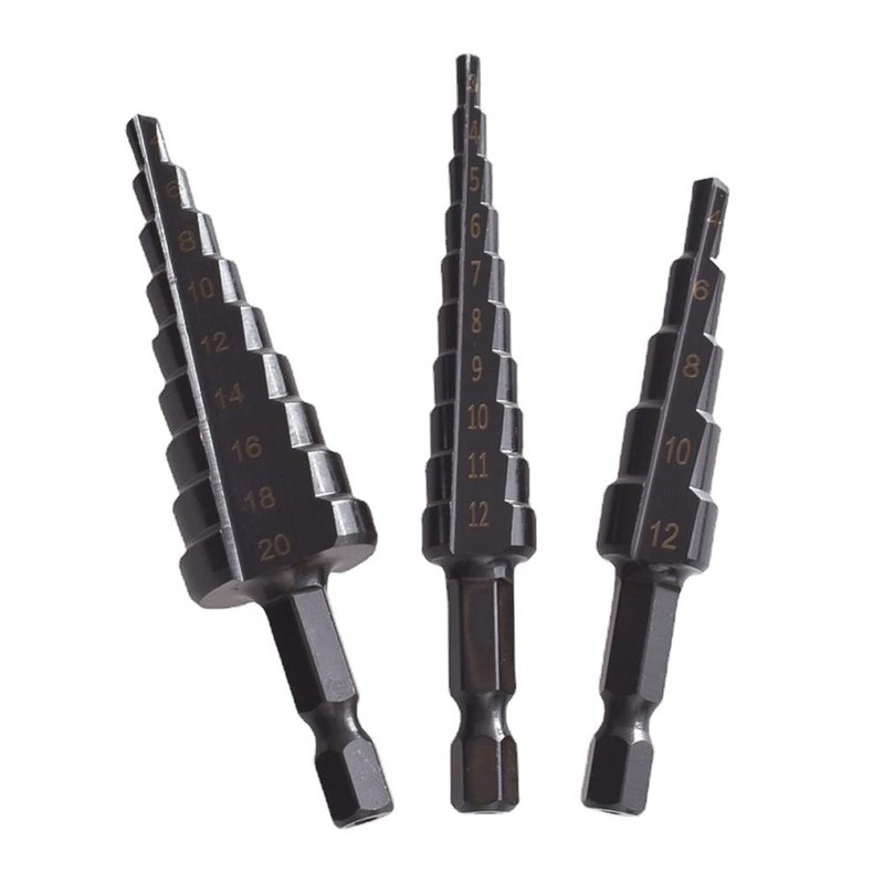 3PCS HSS Cobalt Stepped Drill Bit Set Practical Black Nitride