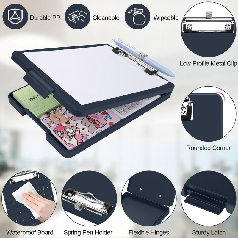 Meiikun Small Clipboard with Storage, A5 Clipboards with Pen Holder,