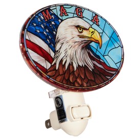 Bald Eagle Night Light – Stained Glass Styled Plug-In Wall Light Made with Real Glass – Patriotic American Flag Decor – Veteran Gift, Military Tribute, Memorial Accent – Bulb Included – Oval Shape