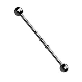 Pierced Owl 14GA Titanium Plated Stainless Steel Triple Notched Industrial Barbell (Black)