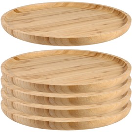 JOIKIT 5 Pack 8 Inch 20cm Bamboo Round Platter, Fine Polished Round Wood Plates Bamboo Serving Tray for Holding Fruit, Bread, Cheese, Nut, Coffee, Tea, Plant Saucer