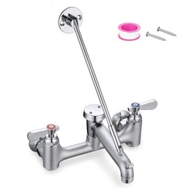 Commercial Mop Sink Faucet 8" Center Wall Mount, Heavy-Duty Service Sink Faucet with Vacuum Breaker 3/4" Hose Thread, for Industrial Outdoor Janitor Floor Mop Sink, Brass Casted Chrome Finish