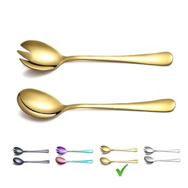 Berglander Gold Salad Server Set, Stainless Steel Salad Serving Set with Titanium Gold Plating, Salad Server, Salad Spoon, Salad Fork, Pack of 2 (Shiny Gold)