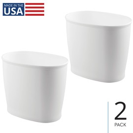 iDesign Slim Plastic Bathroom Trash Can, Small Garbage Bin for Bedroom, Office, Desk, Dorm, 2-Pack, White