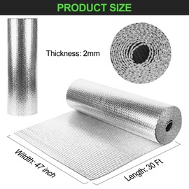 Reflective Insulation Roll 47inch x 30Ft Double Bubble Reflective Aluminum Foil Wrap Insulating Sheet Thermal Shield Radiant Barrier for Winter RV Window Thermal Cold Insulation Summer Heat - Silver