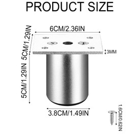 Voyzdx Patas para Muebles Altura Regulables,Patas Ajustables de Aleación Aluminio para Mesas, Sillas, Escritorios, Camas, Sofás,con Tornillos(Plateado 4 Piezas)
