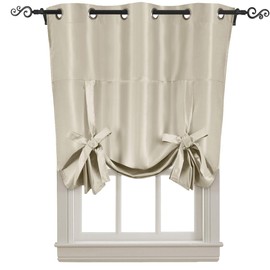 Royal Hotel Bedding Soho Tie Up Shade, 100% Blackout Window Curtain Panel, Top Grommet Faux Silk Panel, Solid Curtains, 63 Inches Long, Beige