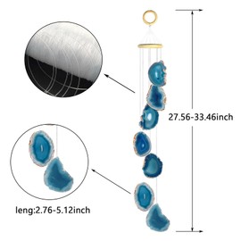 moonsix Handmade Agate Wind Chime for Home Garden Decor Slice Crystal Stone Wind Chimes Outdoor, Blue, 27-34 inch