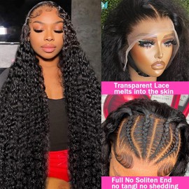 BJVT 34 Inch Deep Wave Lace Front Wigs Human Hair Wigs for Women 13x6 HD Lace Front Wigs Human Hair 200 Density Deep Curly Lace Frontal Wigs Human Hair Pre Plucked with Baby Hair