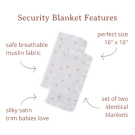 lulujo Security Lovey Blankets Unisex Softest Breathable Cotton Muslin Security Blanket Set with Silky Satin Trim| Neutral Comforting Blanket for Girls & Boys| 16in x 16in| Daisies