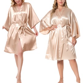 ALHAVONE Women Short Split Floral Silky Robes Wedding Bride Bridesmaid Bridal Party Robes Kimono (Champagne, Tag SM)
