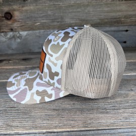 Savannah Moss Co Florida State Spear Camo Leather Patch Trucker Hat