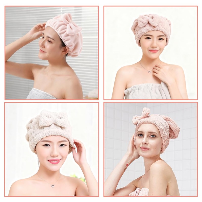 QUANTALY Towel Cap, Hair Drying Towel, Adult Hair Turban, Bowknot,