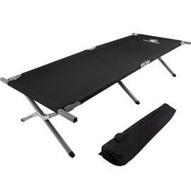 Wakeman Camping Cot - Portable Folding Bed with Carry Bag - 600D Camp Sleeping Cot for Adults with Steel Frame and Storage Pocket Outdoors (Black)