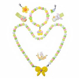 Girls Jewelry Set Includes Stretchy Beads Necklace Bracelet Hair Clips - Cute Detachable Charms and Pendants - Children Jewelry Gift for Daily Dress Up Party Pretend Play Accessories(rabbit flower)