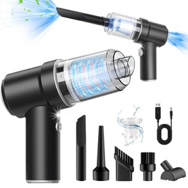 FOTOAZUL 2 en 1 Aspiradora de Mano & Plumero de Aire Comprimido Eléctrico, Aspirador de Coche de Alta Potencia 42000RPM 8000PA/120W, para Limpiar Computadora, Teclado, Coche,Oficina, Ferroso