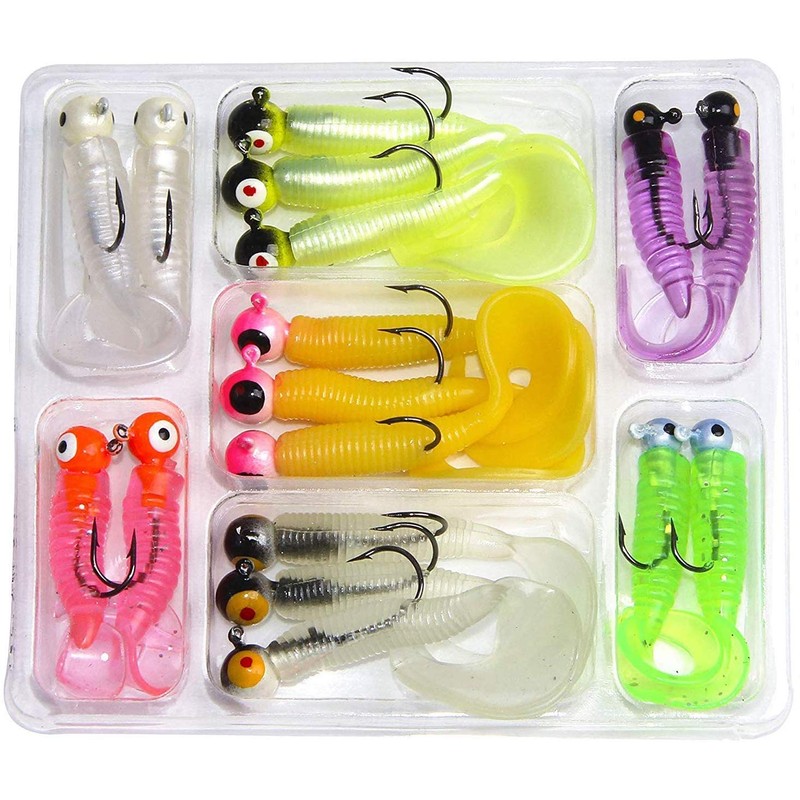 Fishing Jig Head Hooks Soft Grub Plastic Lures Bait, 17pcs