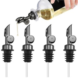 Spaceneat Olive Oil Dispenser Spout, 4-Pack Olive Oil Spouts for Bottles - Weighted Stainless Steel Olive Oil Pour Spouts for Olive Oil Bottles, Vinegar Dispensers & Coffee Syrup Dispensers - Black