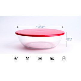 HUSANMP 4.5L Round Glass Mixing Bowl with Lids, Glass Salad Bowls with BPA free cover. Oven, Microwave and Dishwasher Safe.