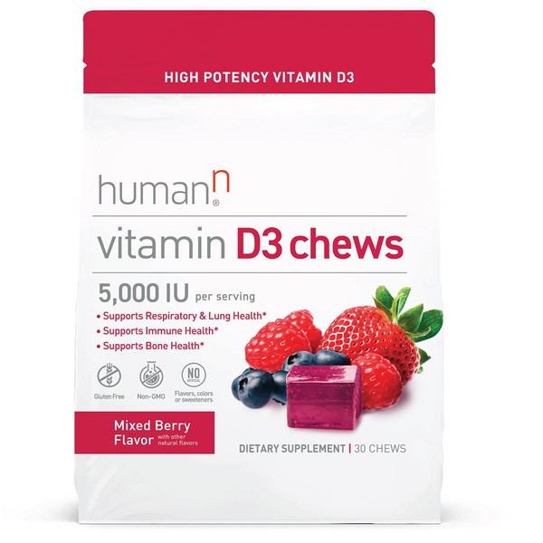 humanN Vitamin D3 Chews - High Potency Vitamin D3 5000iu (125mcg) Helps Support Healthy Mood, Immune Support, Respiratory Health & Bone Health, Mixed Berry Flavor, 30-Count