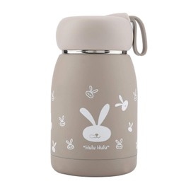 Children's Water Bottle, 320 ml, Stainless Steel Drinking Bottle, Thermos Flask, Cute Rabbit Pattern, Leak-Proof Vacuum Cup for Cold Hot Coffee and Tea (Brown)