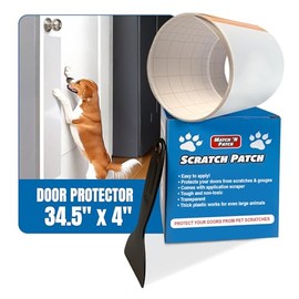 Match 'N Patch Door Protector – Scratch Protectors for Pets – Transparent Shield for Pet Scratches - Self-Adhesive & Easy to Apply, Includes Application Scraper – 34.5 x 4 Inches, 2 Patches