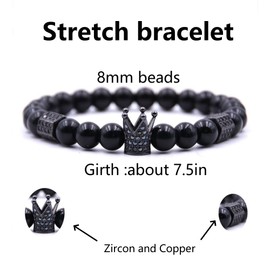 HYHONEY Crown Bracelets Bead Bracelet Mens Bracelet Womens Bracelets Matching Couple Zircon Crown Fashion Jewelry Elastic Adjustable Charm Jewelry for Men Women