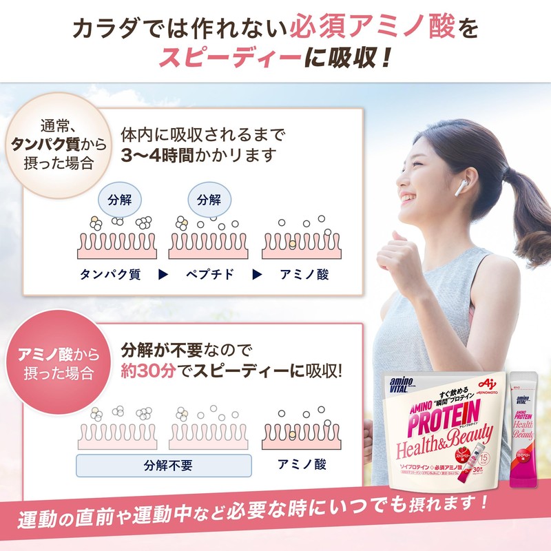 Amino Vital Ajinomoto Amino Protein for Women, Strawberry Flavor, Stick