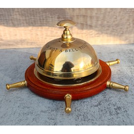 Ebros Gift Vintage Brass Nautical Rudder Helm Wheel Paperweight Desk Counter Call Bell 6"D
