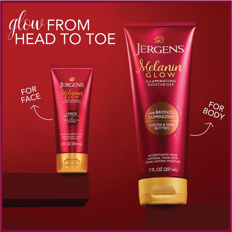 Jergens Melanin Glow Facial Glow Enhancer, Luminizer and Moisturizer with