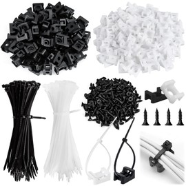 TTYSHIP® Pack of 200 Screw Cable Holders, Screw Base for Cable Ties, Saddle Type Cable Tie Holder for Cable Management Home and Office (Black, White)