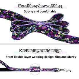 Fidohug 6ft Dog Leash with Two Padded Handles, Cute Girl Dog Leash with Soft Dual Handle, Walking Training Lead for Medium and Large Dogs, Purple Floral