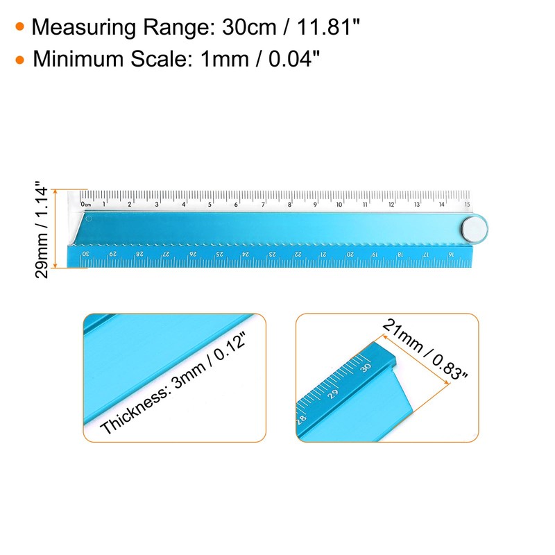 HARFINGTON Folding Straight Ruler 30cm Metric Aluminum Alloy Protractor Foldable