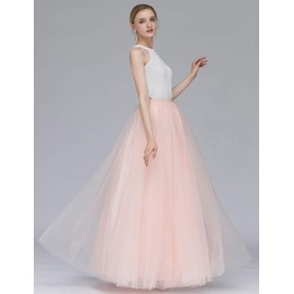 EllieHouse A Line Long Maxi Bridesmaid Tulle Skirt for Wedding Evening Party P68 Blush L