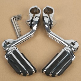 XFMT 1.25" Long Angled Adjustable Highway Footpegs Crash Bar Foot Rests Universal Fits For Harley Davidson Honda Kawasaki Suzuki Yamaha (Chrome Style 4)