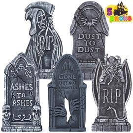 Joyin - Lápidas de espuma para cementerio de 43 cm (5 unidades) para Halloween, decoraciones de lápidas y 12 estacas de metal adicionales para decorac