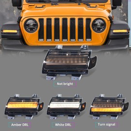 Archaic Side Marker Lights Assembly Compatible with Jeep Wrangler JL 2018-2025/Gladiator JT 2020-2025 w/Sequential Flashing Turn Signal,Smoked(Not Fit Halogan Version)