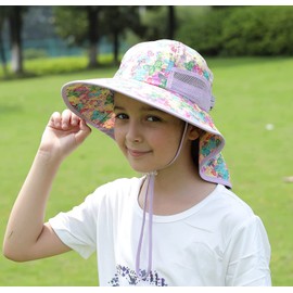 icolor Kids Sun Hat UPF50+ Sun Protection Bucket Hat Toddler Summer Beach Play Hats with Neck Flap for Girl Boy Ages 3~10 (Colorful Butterfly)