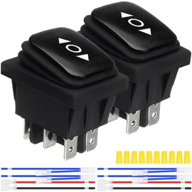 MKBKLLJY 2Pcs Black Momentary Polarity Reverse Switch Waterproof Control Rocker Toggle Switch 20A 12V DC 16A 250V/20A 125V AC DPDT 6Pin 3Position (ON)-Off-(ON) with Jumper Terminal Wires for Car Boat