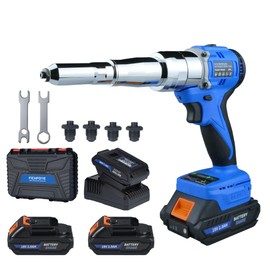 FICHFOYE 5000lbf Cordless Rivet Gun, 18V Brushless Electric Riveting Tool with 2×2.0Ah Batteries & Fast Charger, Automatic Rivet Gun for 3/32"–3/16" Stainless, Steel & Aluminum Rivets