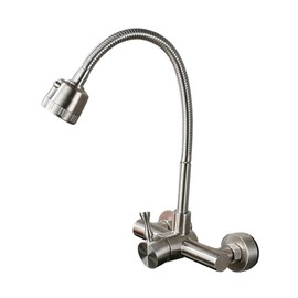 QQAMOGNNK Kitchen Faucet Wall-Mounted Faucet Concealed Type Copper 304 Stainless Steel Sink Faucet Single Lever Laundry Pool Kitchen Universal Rotary Faucet@A (Color : A)