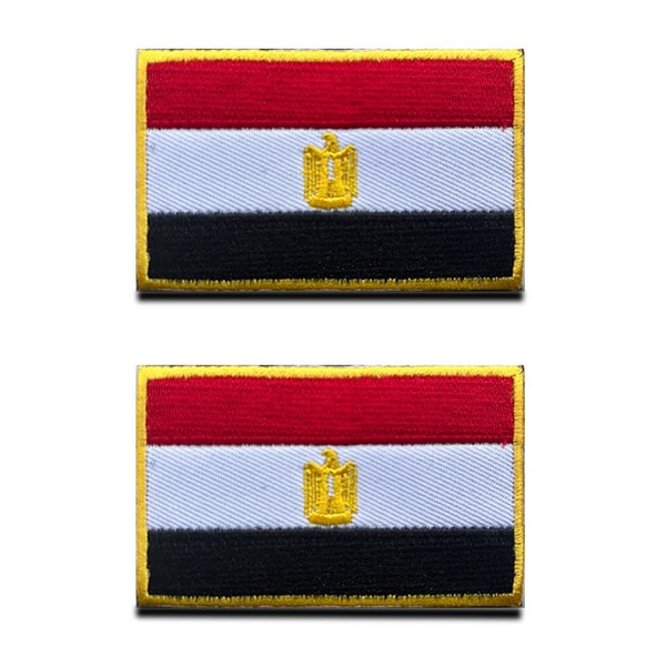 Pack of 2 Egypt Egyptian Flag Velcro Patch - Tactical National Emblem, Embroidered Patch with Velcro Fastening, Military Velcro Straps for Backpacks Clothing Bags Uniform Vest Jersey