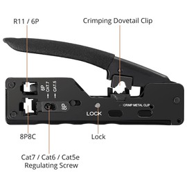 Enhanced Network Crimper Cabling Tool - RJ45 RJ11 Cutter Stripper for EZ Cat7 Cat6 Cat5 Crimping | Precision Wire Cutter & Stripper | Heavy Duty Multi-Function Hand Tool for Network Maintenance