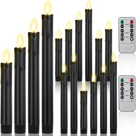 Retisee 12 Pcs Flameless Taper Candles with Timer Remote, Black