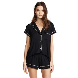 Eberjey Gisele Classic Women's Pajama Set | Short Sleeve Button Down Shirt w Front Pocket, Shorts w Elastic Waist (Small, Black/Sorbet Pink)