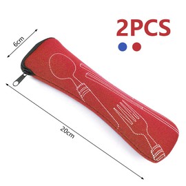 Vicloon 2 Pcs Cutlery Bags, Portable Flatware Bag, Fork Spoon Organizer, Camping Cutlery Storage Bag, Reusable Tableware Storage Bags for Fork Spoon Chopsticks (Red & Blue)